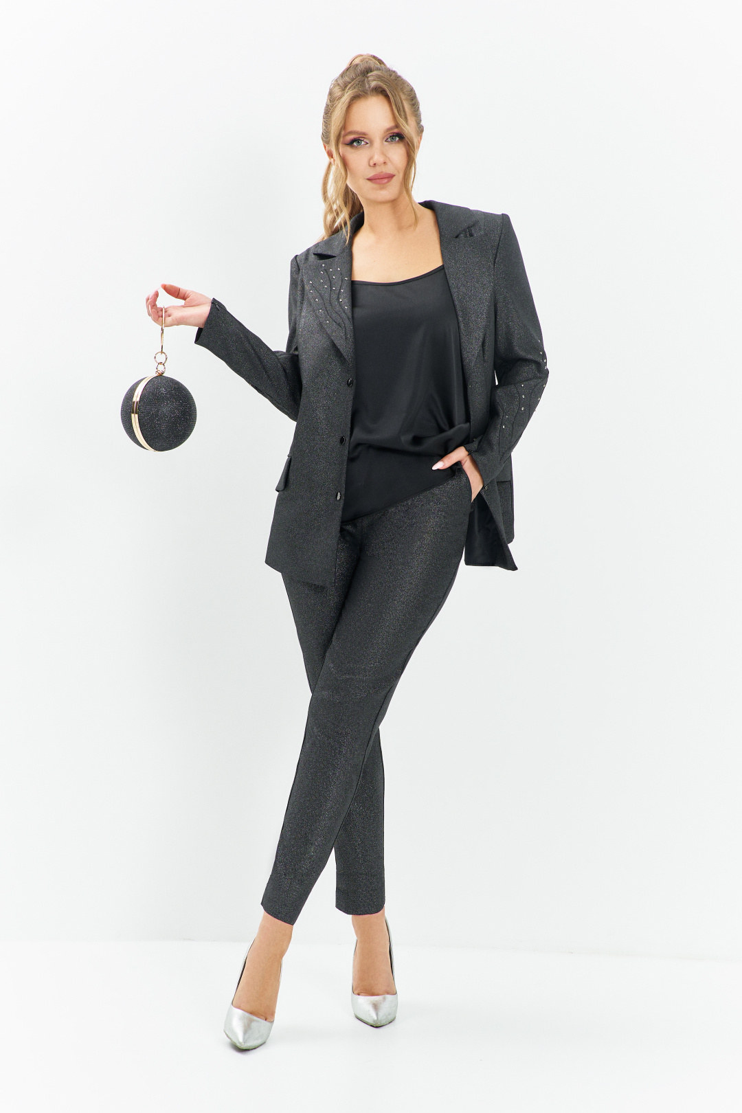 Костюм ЕвроМода 668 черный с блеском - фото 1