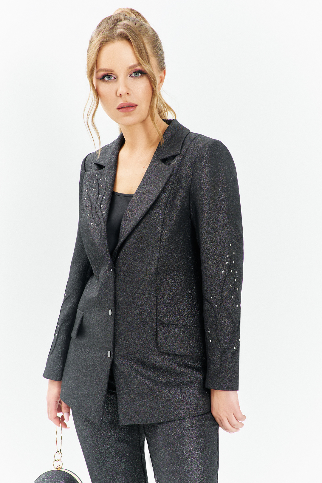 Костюм ЕвроМода 668 черный с блеском - фото 4