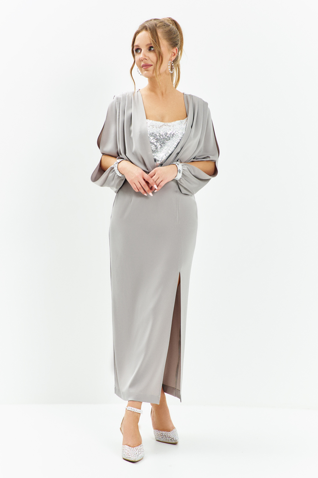 Платье ЕвроМода 669 серый