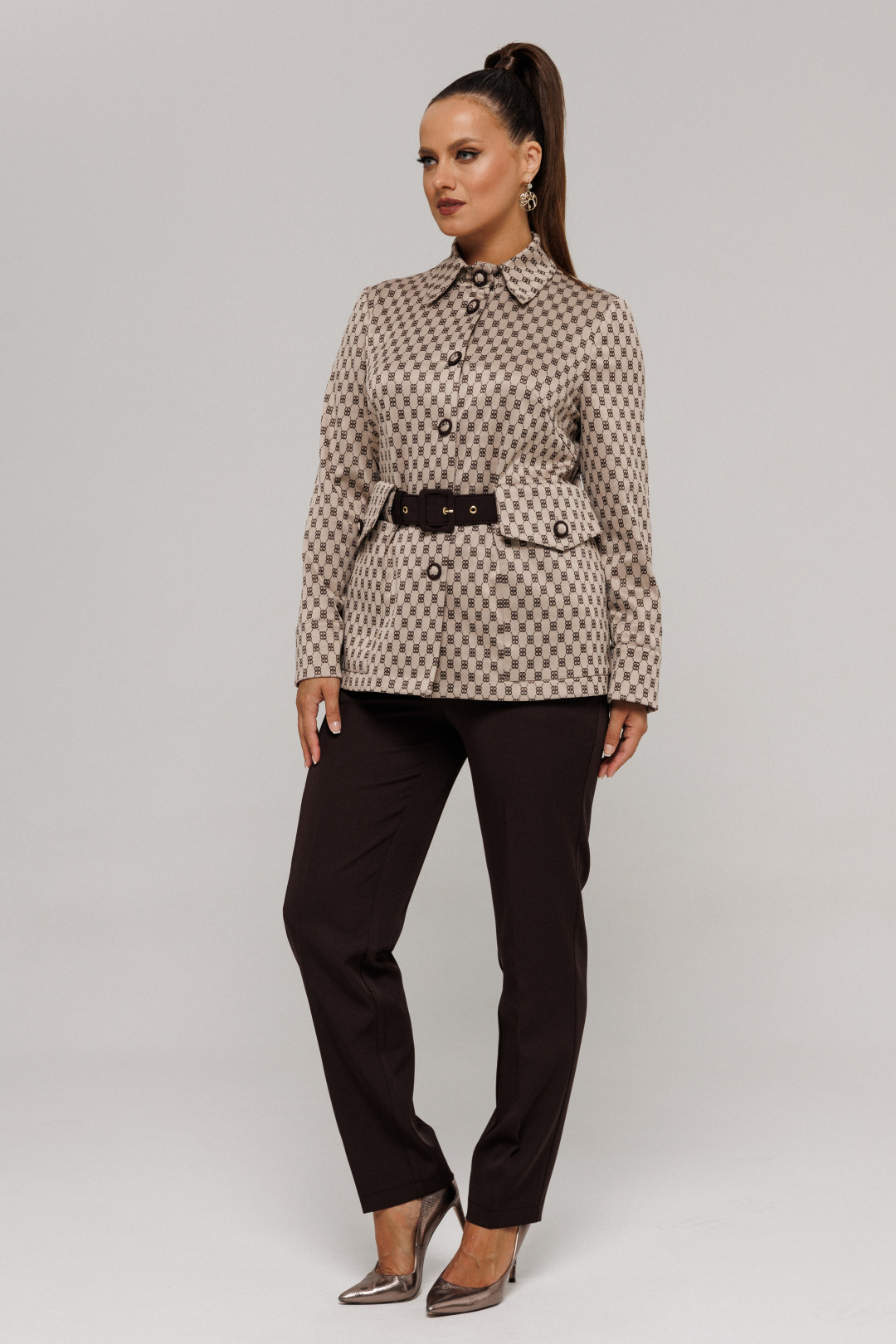 Костюм Галеан Cтиль 827-1 бежевый + коричневый - фото 1