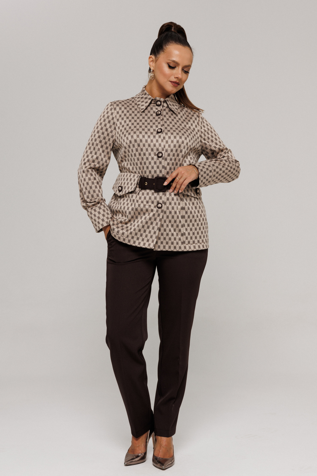 Костюм Галеан Cтиль 827-1 бежевый + коричневый - фото 2