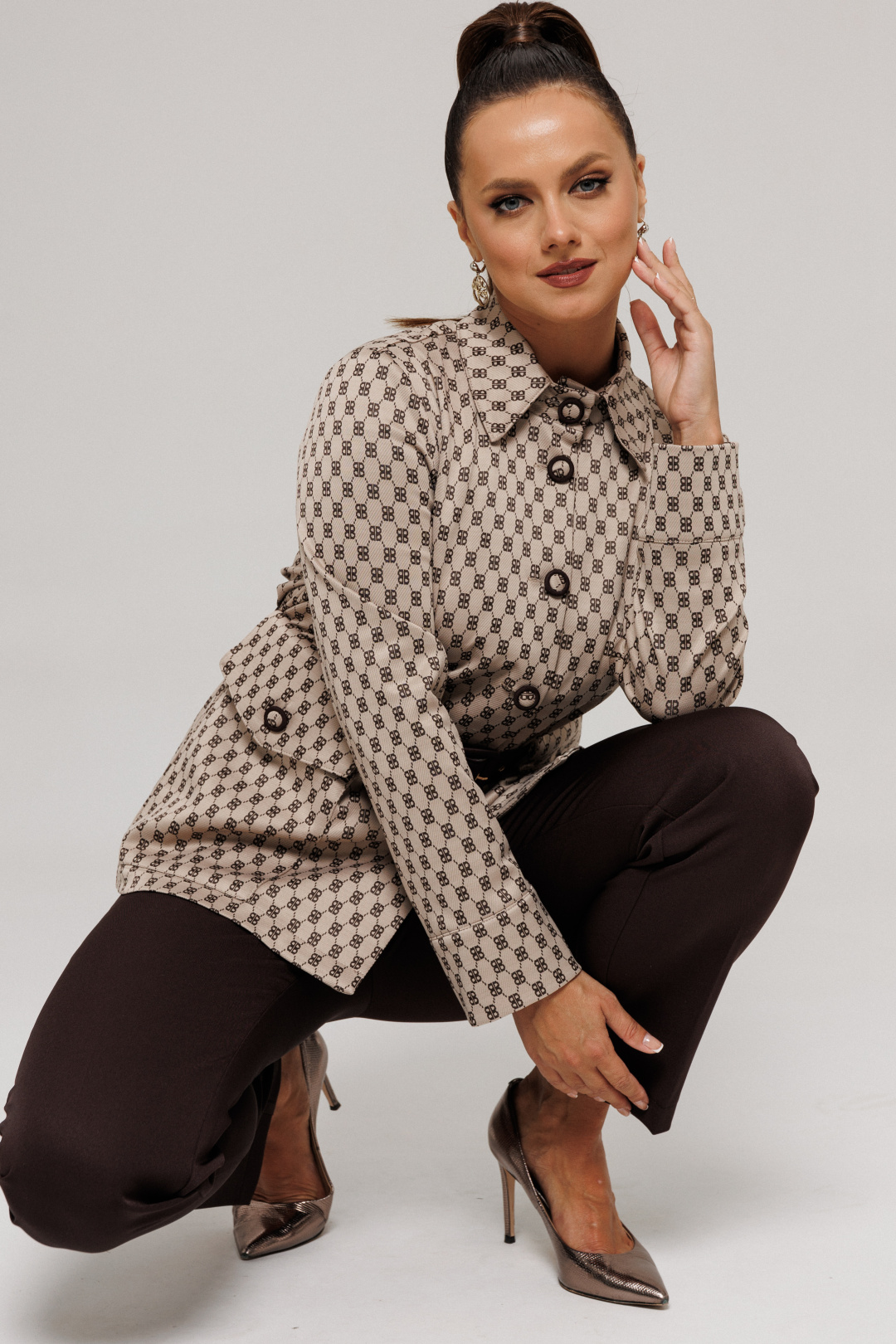 Костюм Галеан Cтиль 827-1 бежевый + коричневый - фото 3