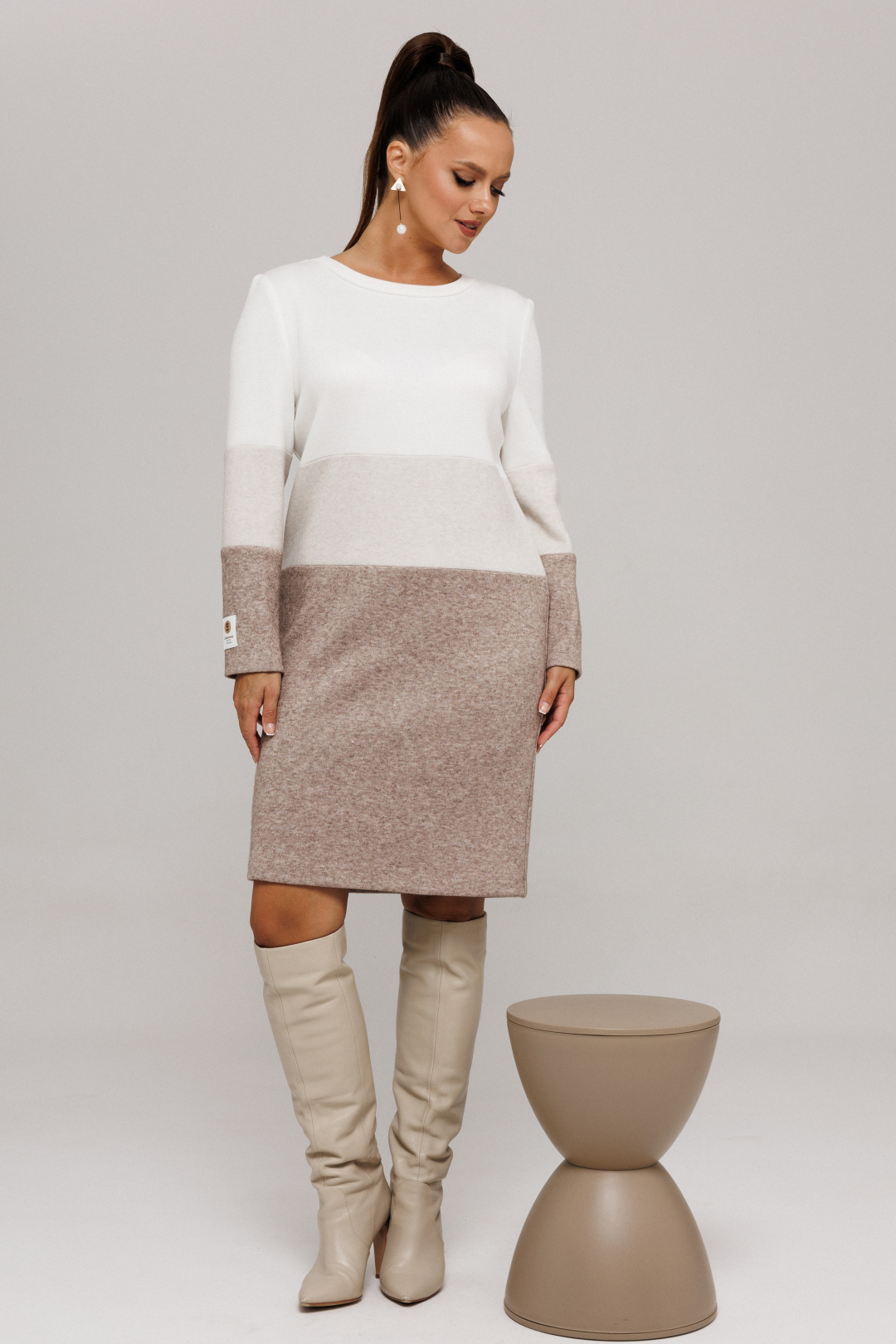 Платье Галеан Cтиль 915-1 бежевый + коричневый - фото 1