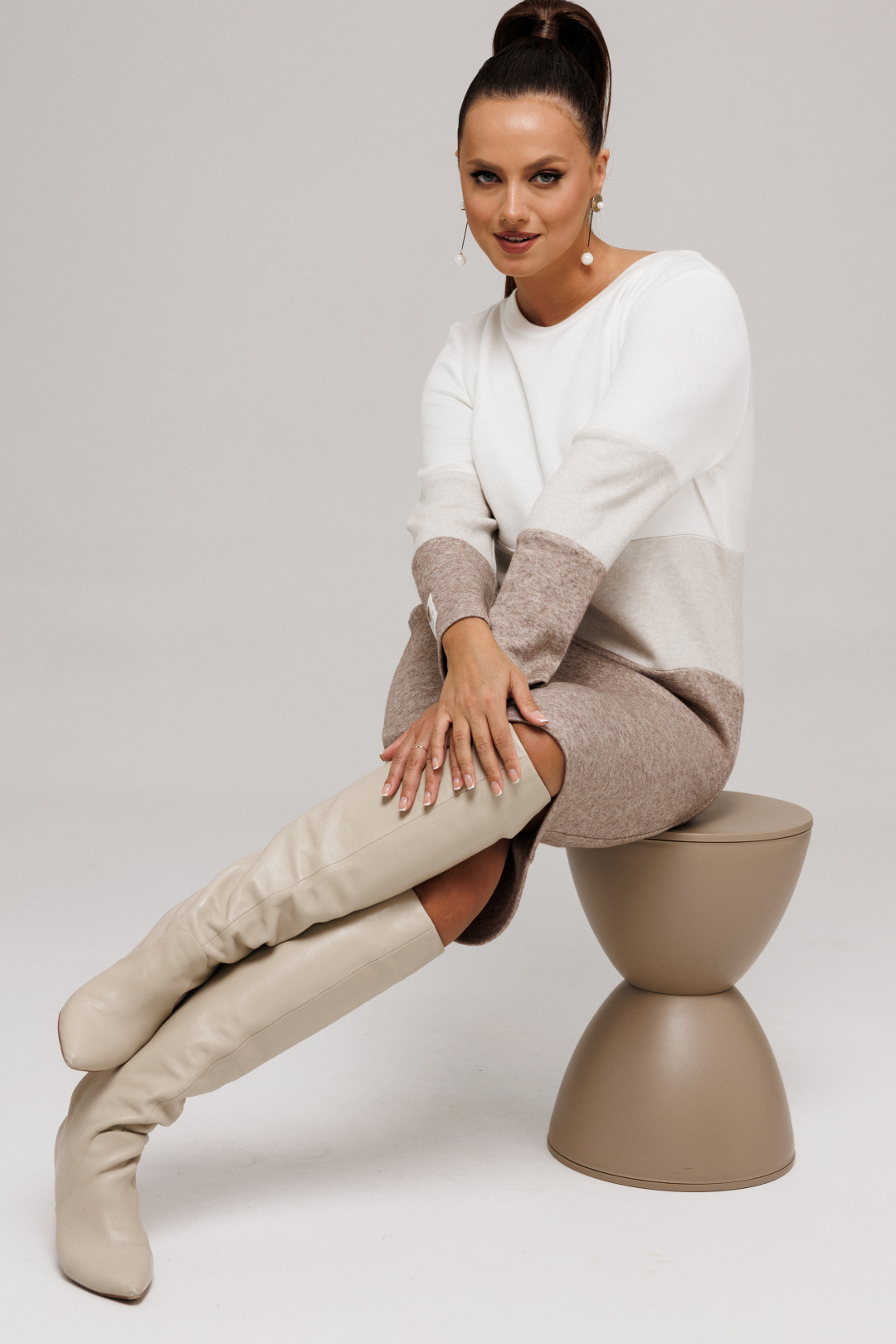 Платье Галеан Cтиль 915-1 бежевый + коричневый - фото 3