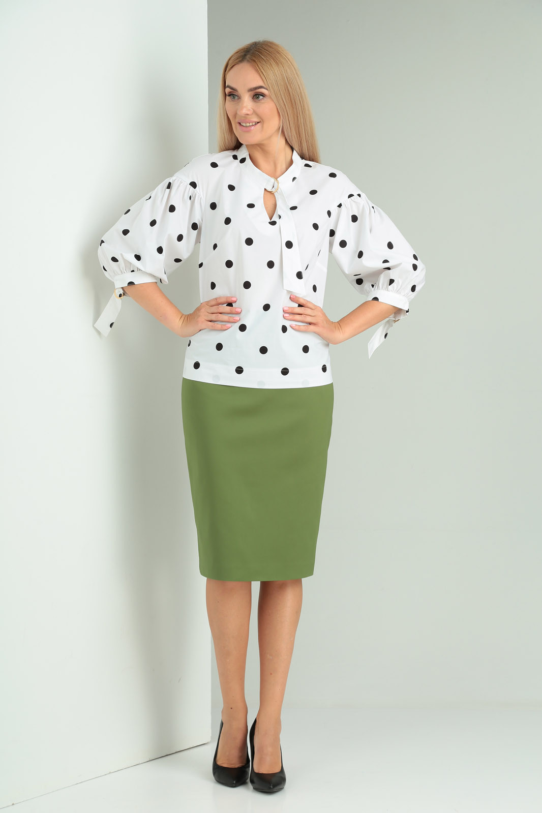 Костюм Gamma & Gracia 380 фисташка белый черный горох - фото 2