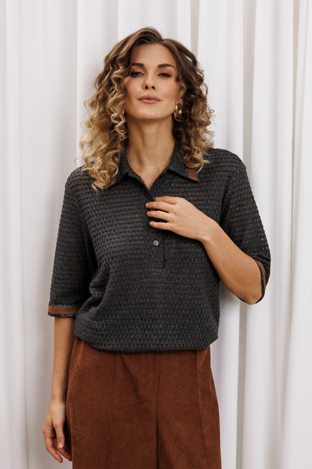 Джемпер GIZART 15380-1 серый + коричневый