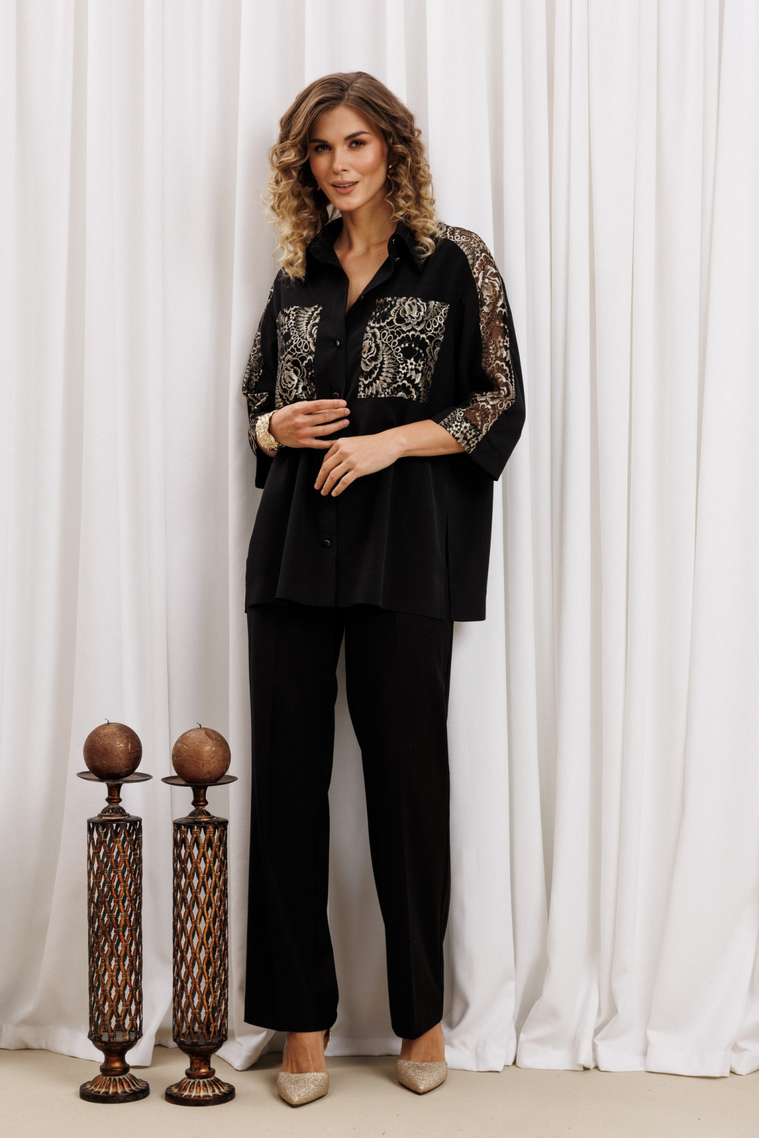 Блузка GIZART 15401 черный + золото