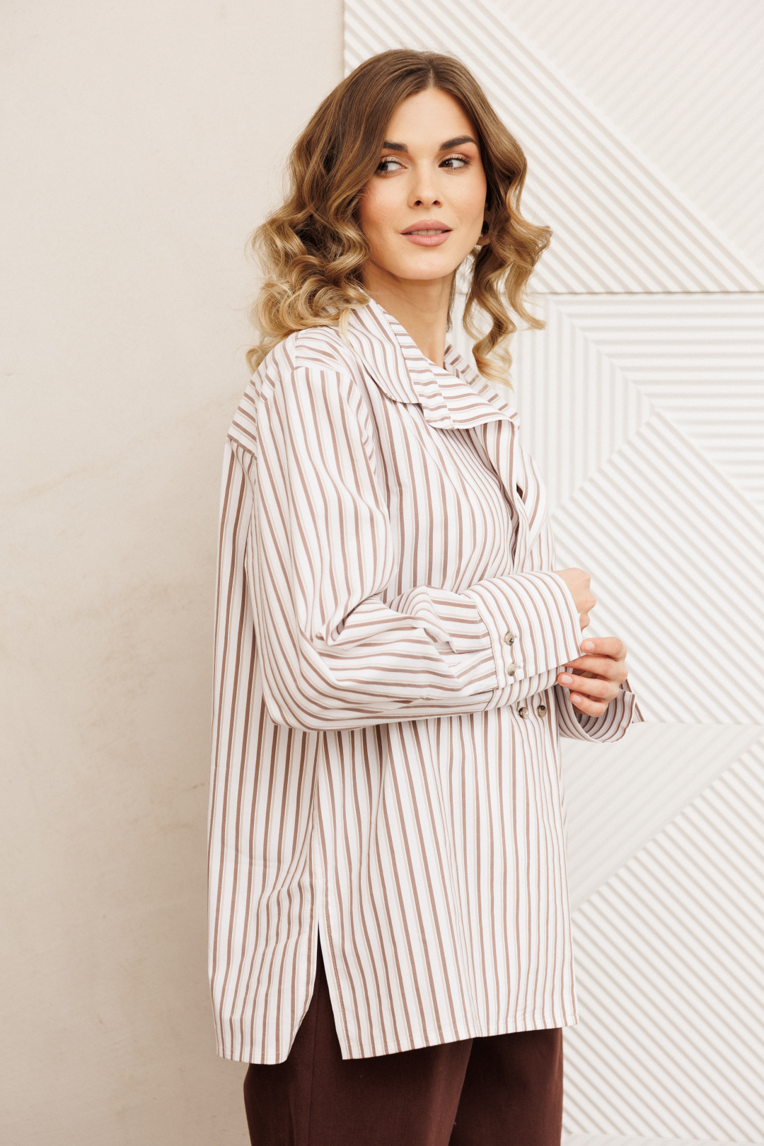 Рубашка GIZART 15443 бело-коричневый - фото 6