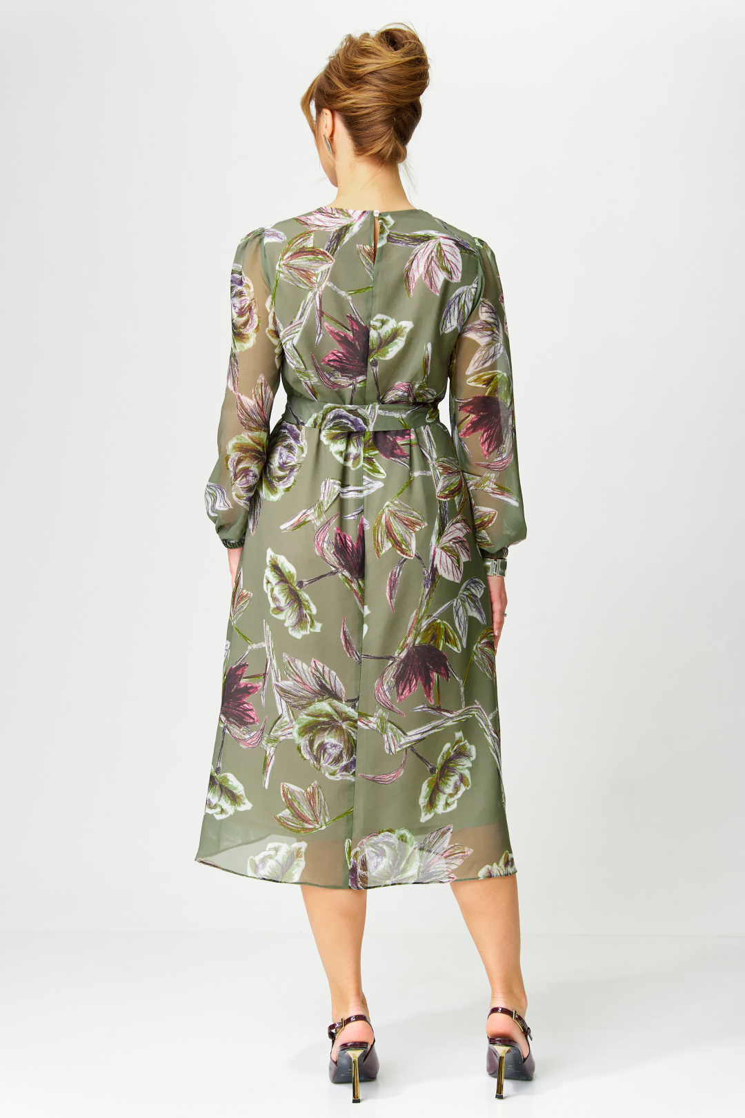 Платье GIZART 5103 олива + бордовый зеленвый цветок