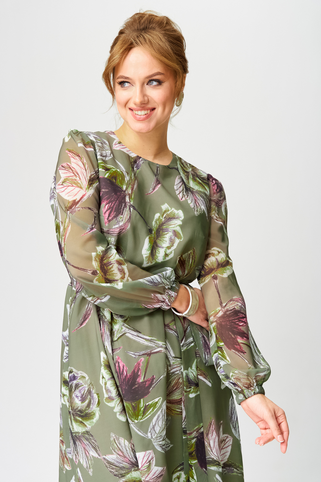 Платье GIZART 5103 олива + бордовый зеленвый цветок