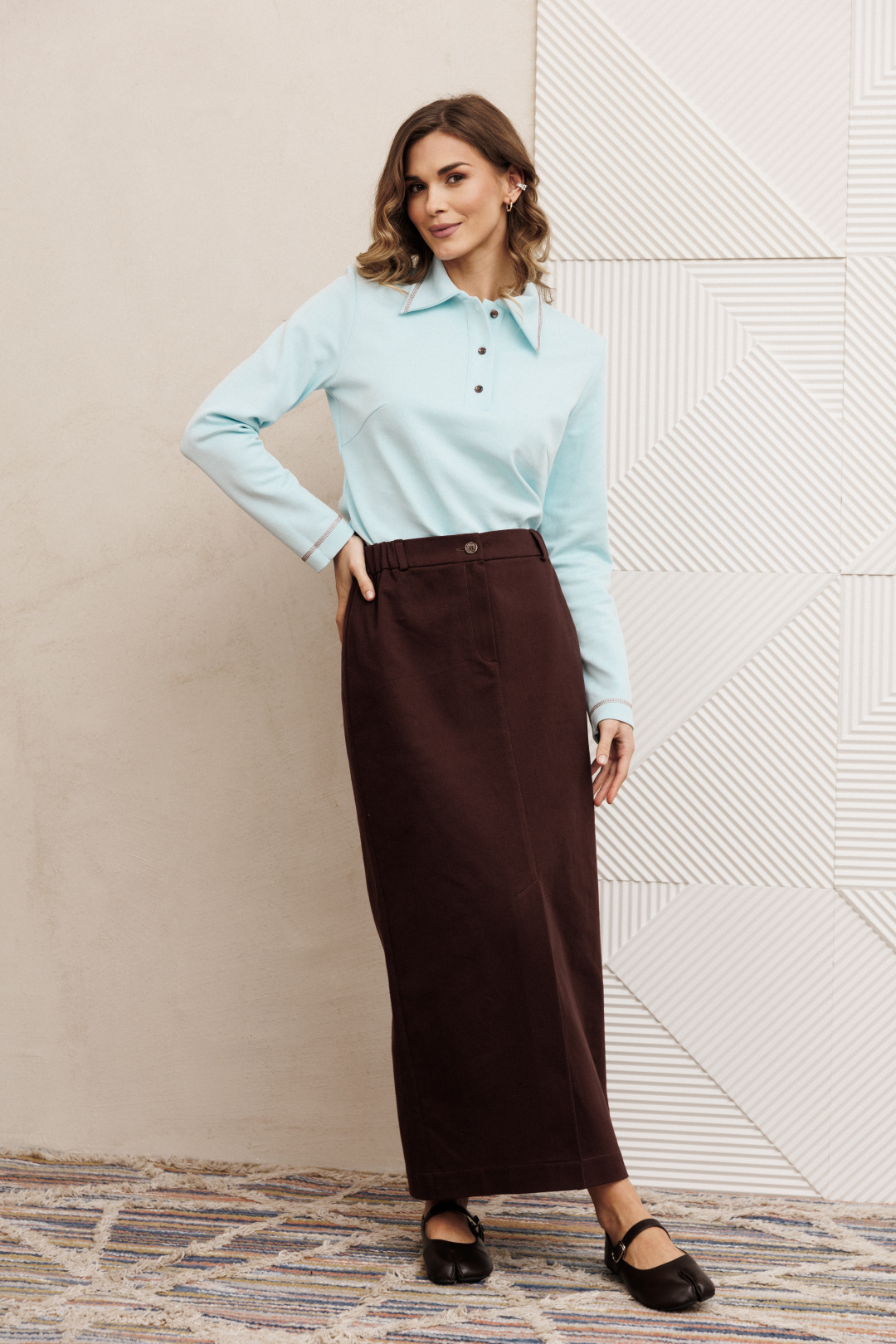 Костюм GIZART 5425 голубой + шоколадный джинс - фото 1