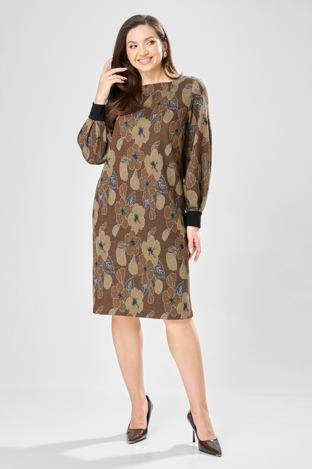 Платье GIZART 7385-1 коричневый + цветы - фото 2