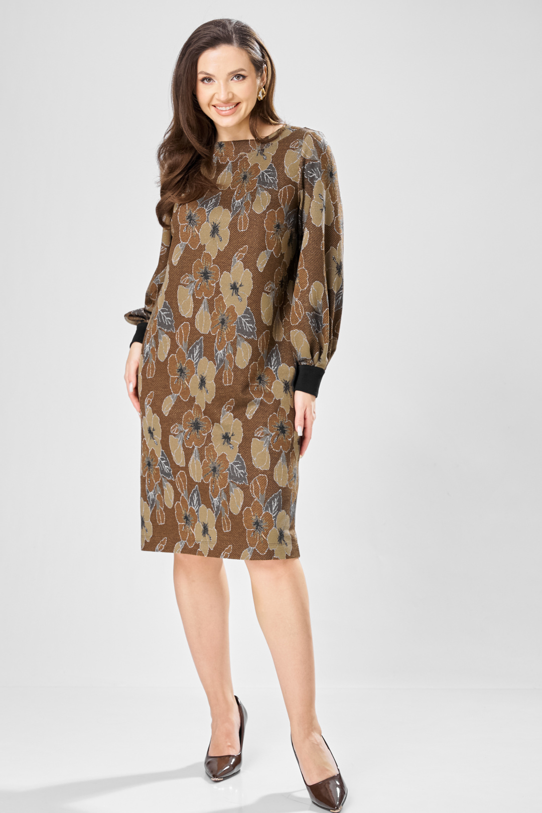 Платье GIZART 7385-1 коричневый + цветы - фото 3