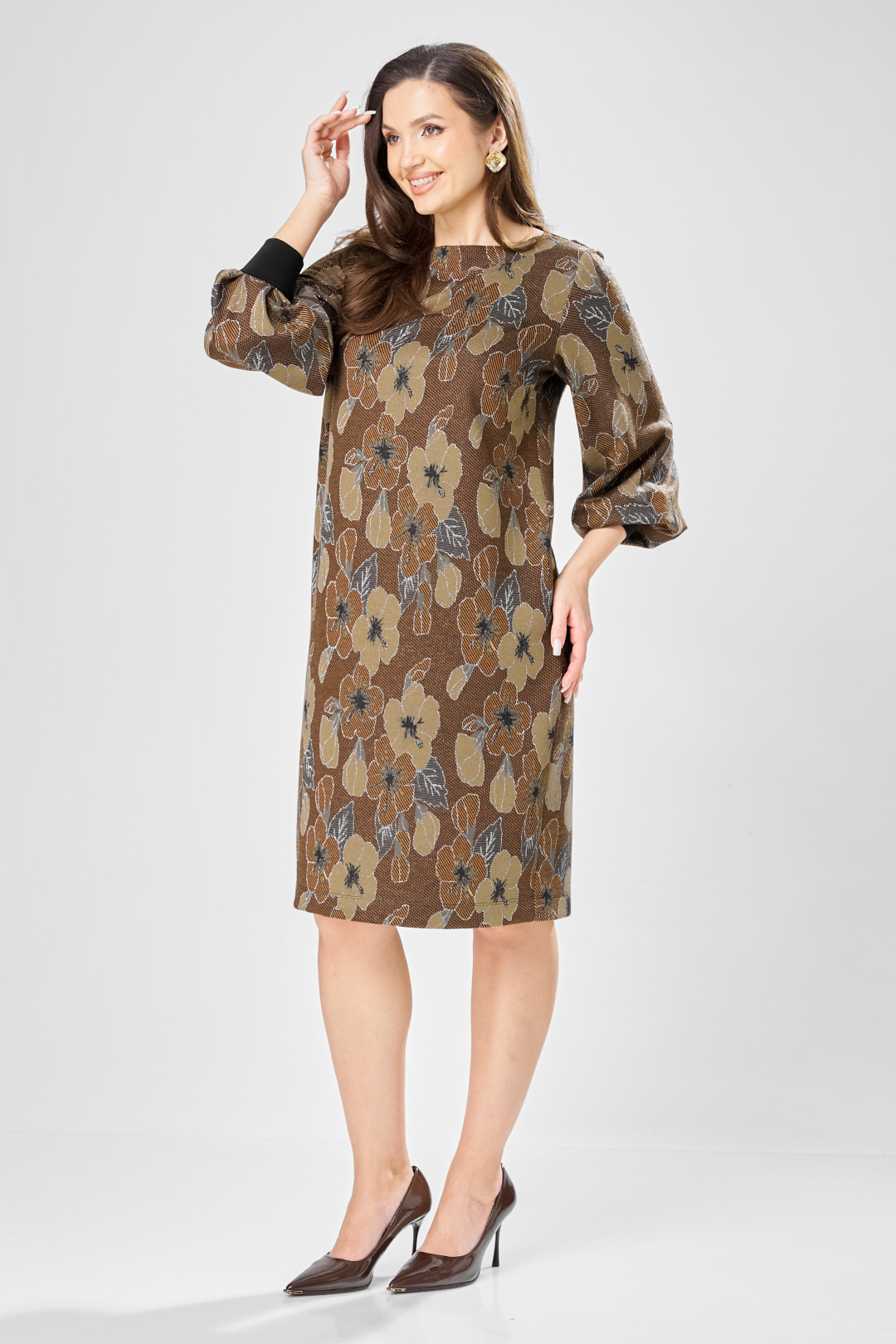 Платье GIZART 7385-1 коричневый + цветы - фото 4