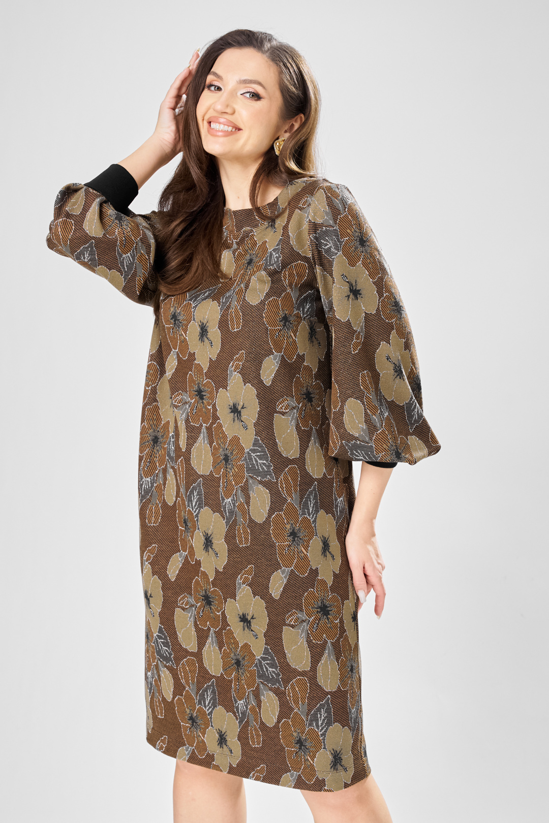 Платье GIZART 7385-1 коричневый + цветы