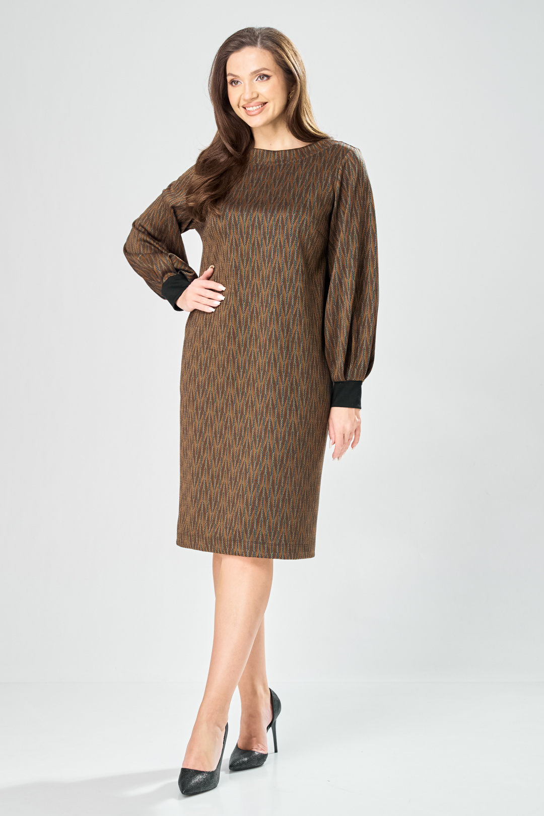 Платье GIZART 7385-1 зелено-рыжий - фото 3