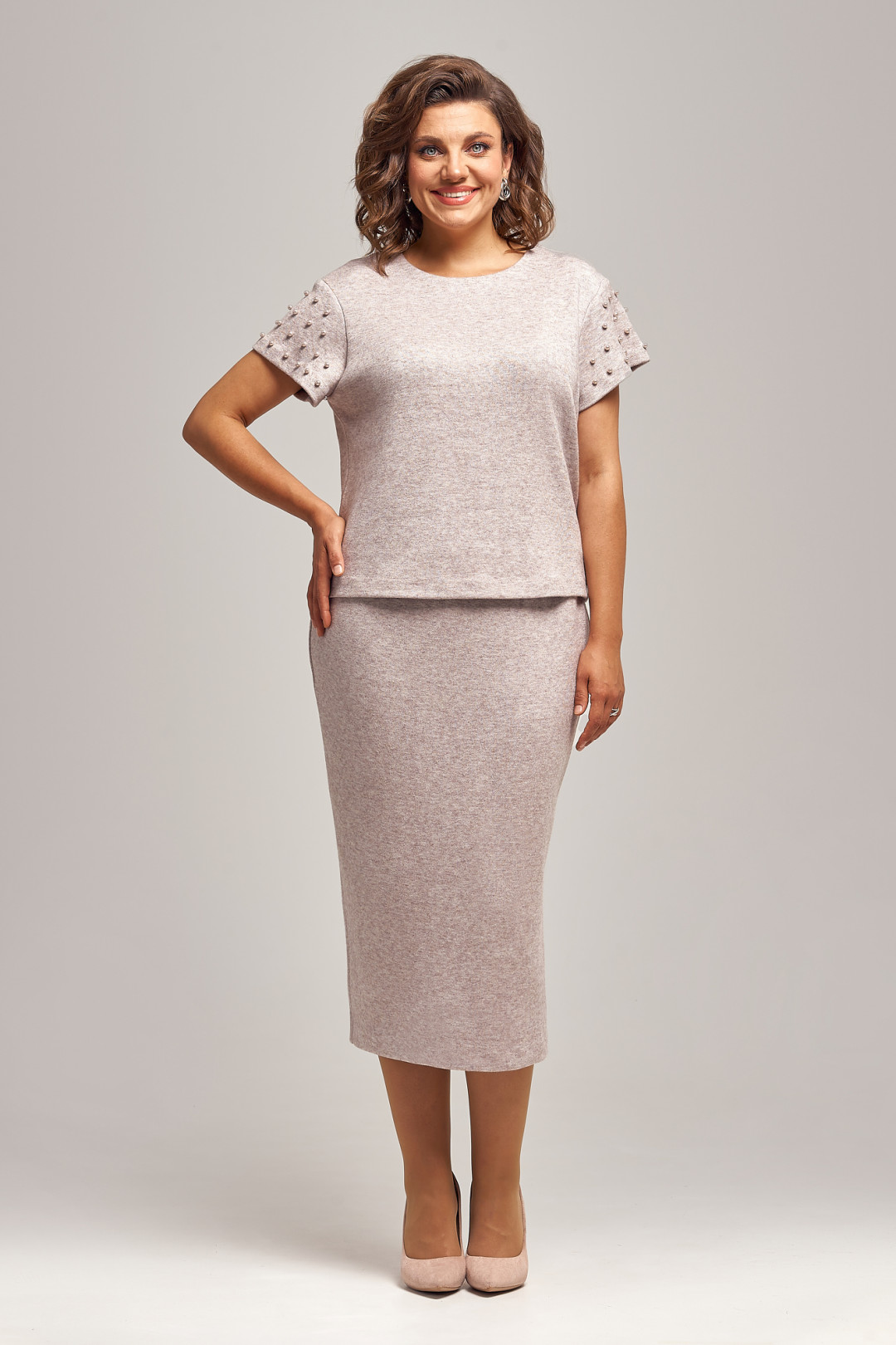 Костюм Ива 1433 бежевый - фото 1