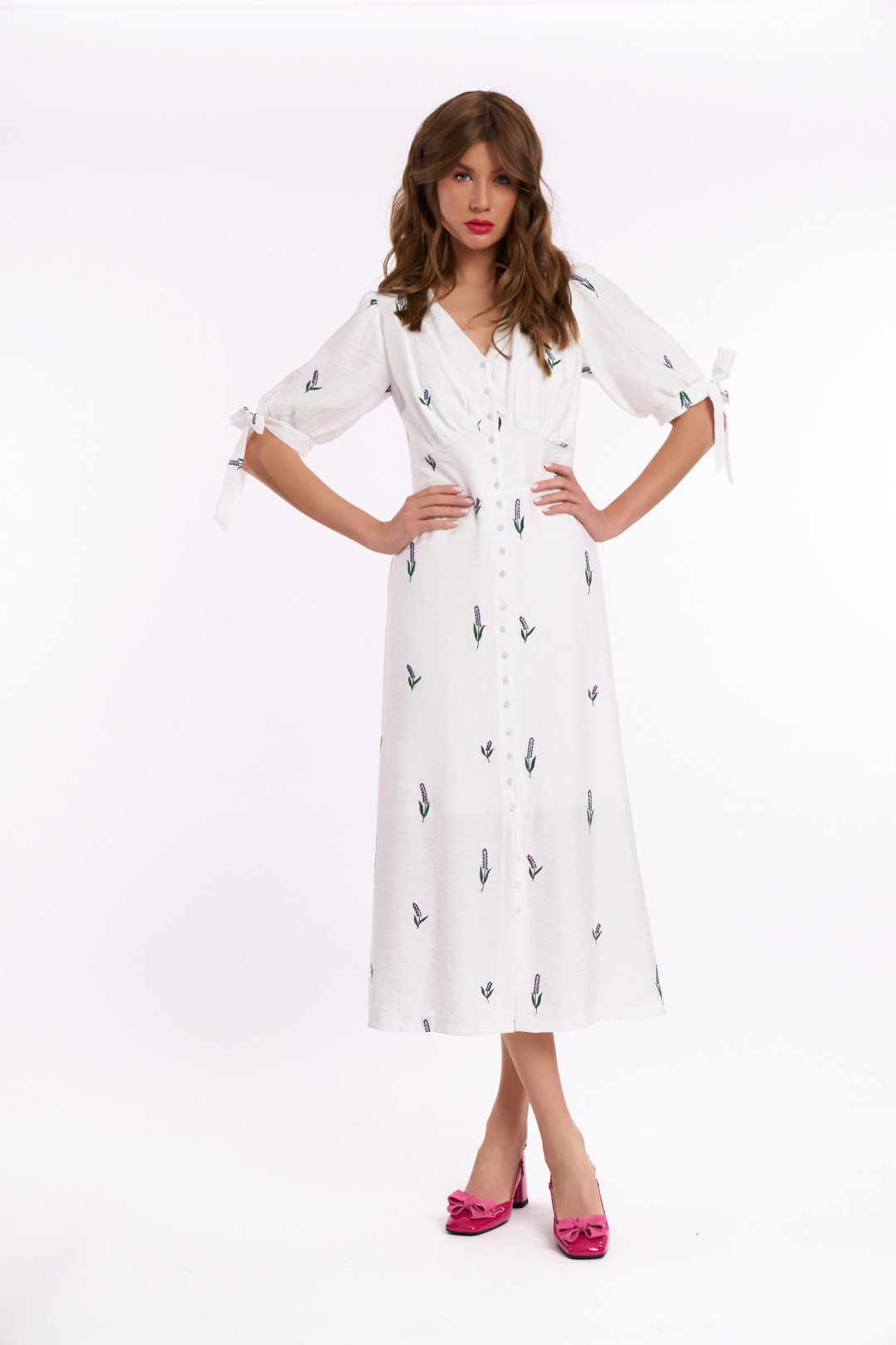 Платье KaVari 1036 молоко принт лаванда - фото 1