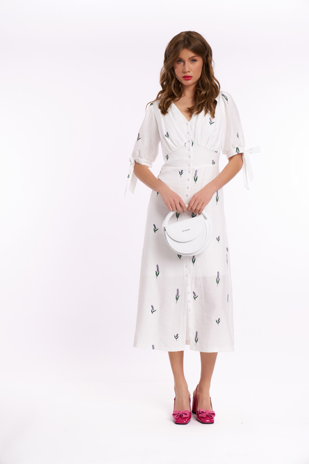 Платье KaVari 1036 молоко принт лаванда - фото 3