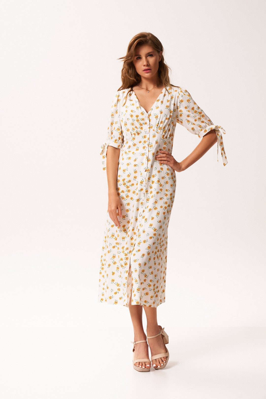 Платье KaVari 1042 молоко принт ромашка - фото 2