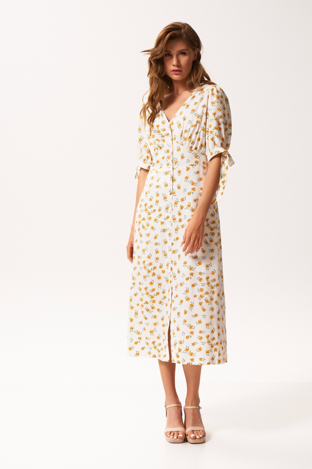 Платье KaVari 1042 молоко принт ромашка - фото 3