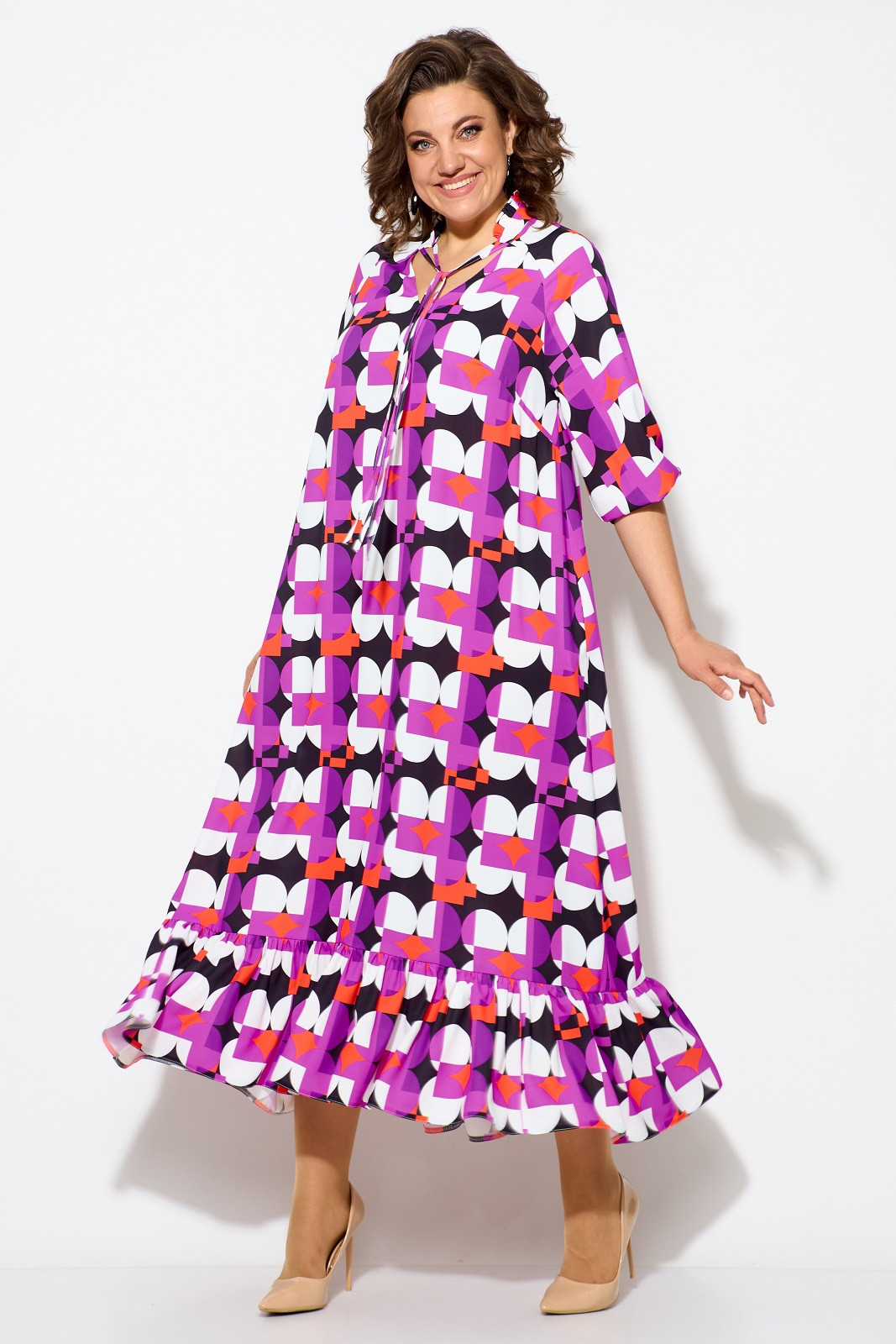 Платье Кокетка и К 1049-1 фиолетовый+белый - фото 2