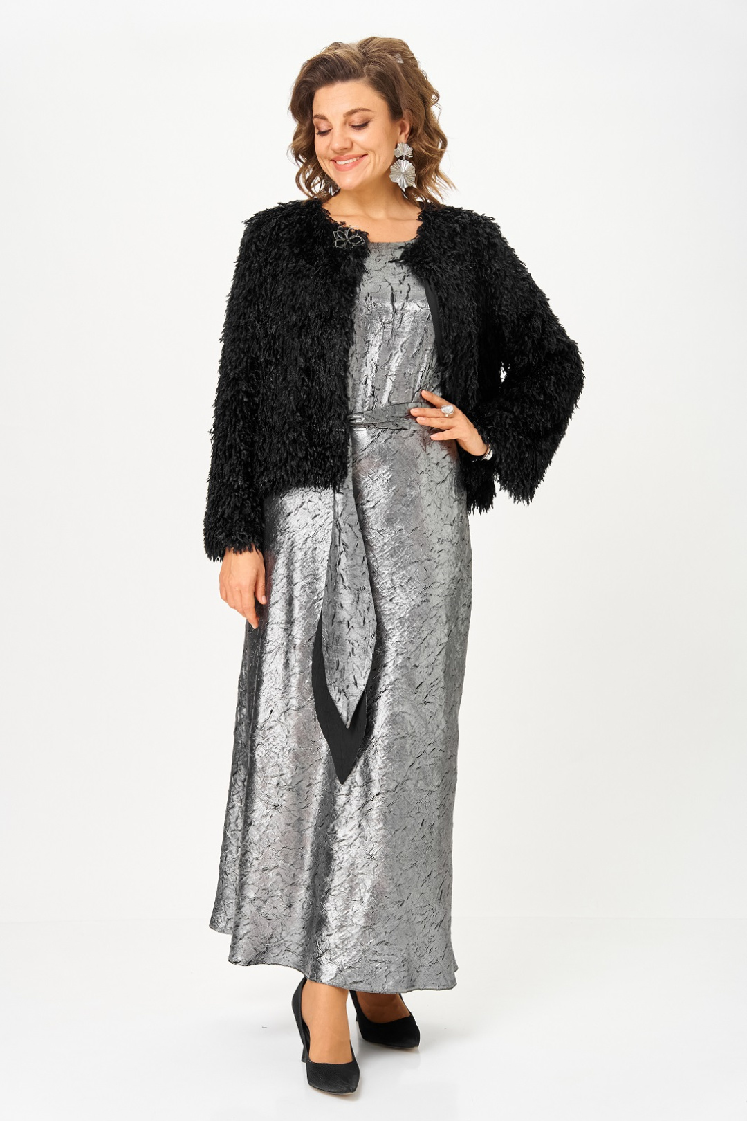 Комплект Кокетка и К 1332 серебристый + черный