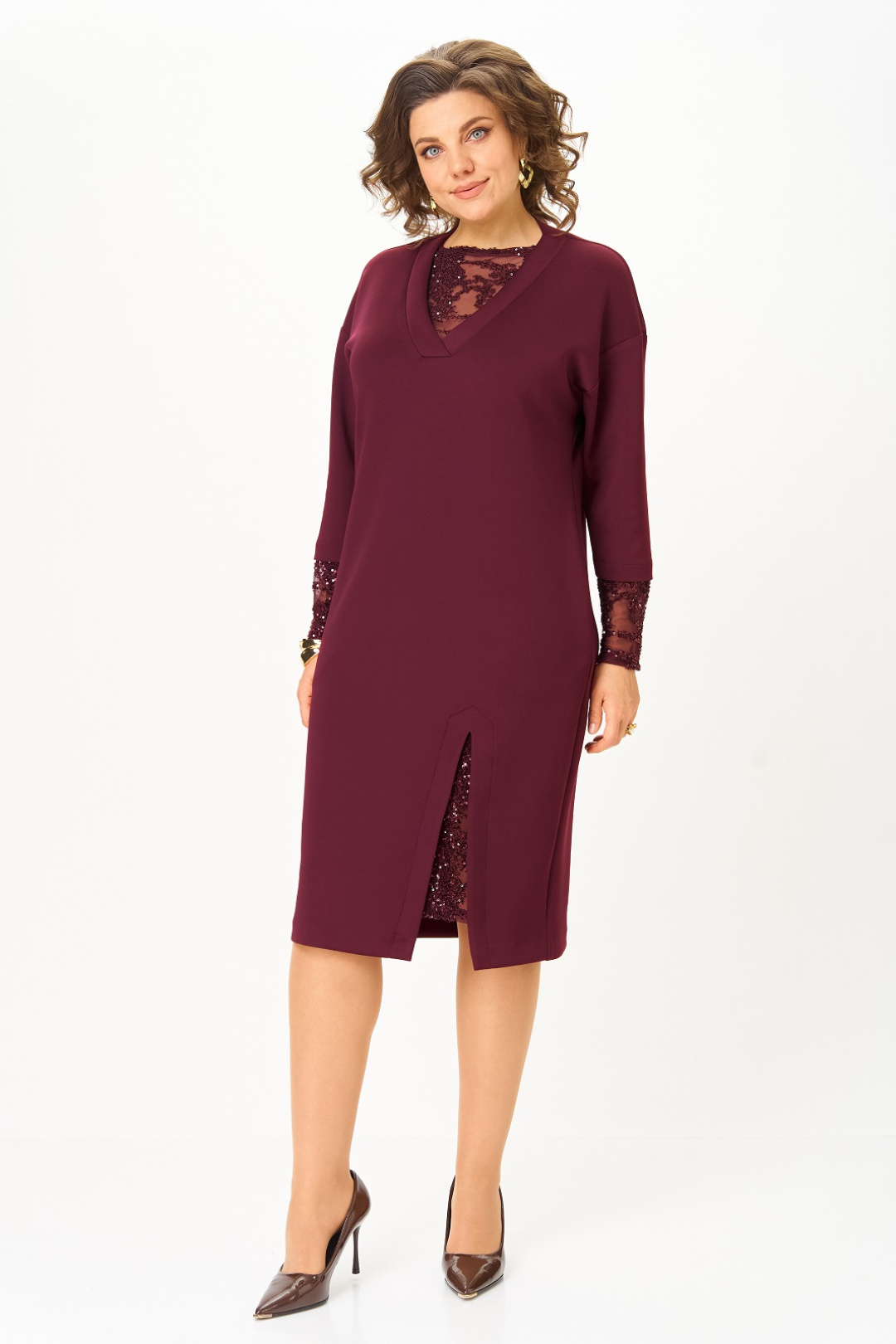 Платье Кокетка и К 1337-1 бордовый - фото 1