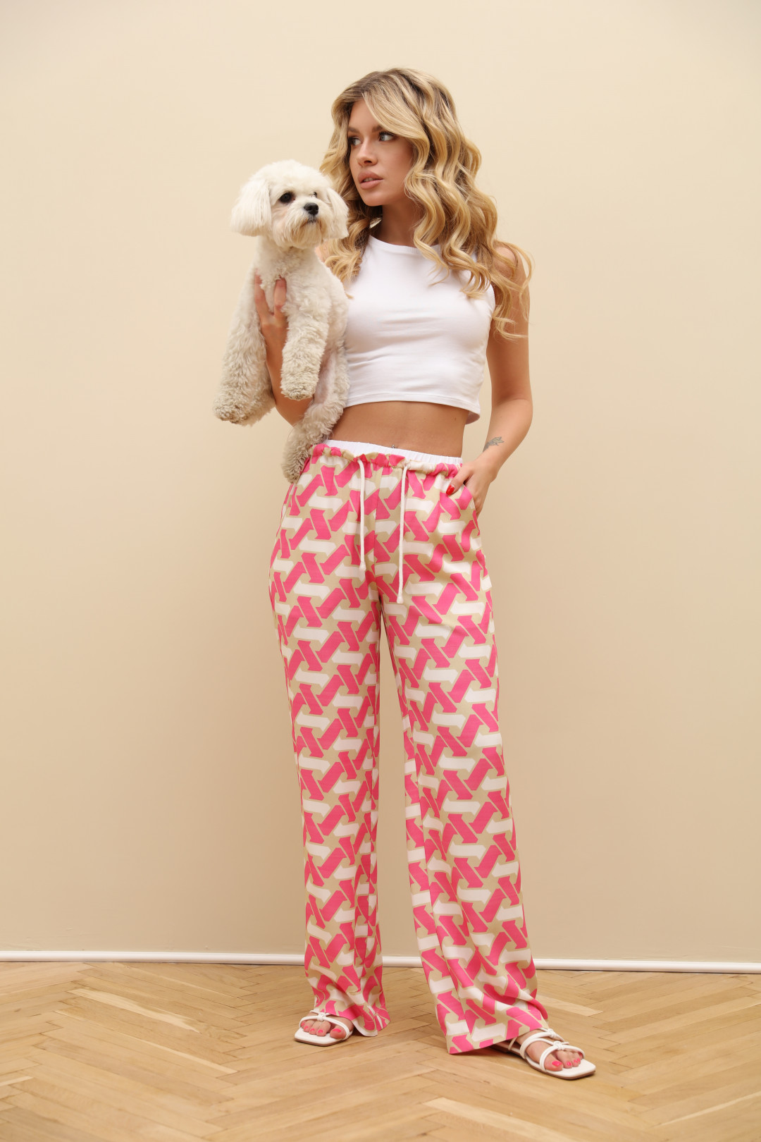 Брюки Лаборатория Моды БН 7011 Розовый, беж, белый - фото 1