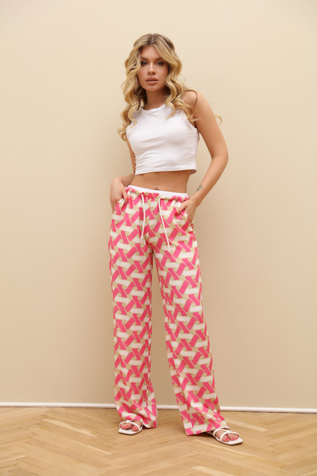 Брюки Лаборатория Моды БН 7011 Розовый, беж, белый - фото 2