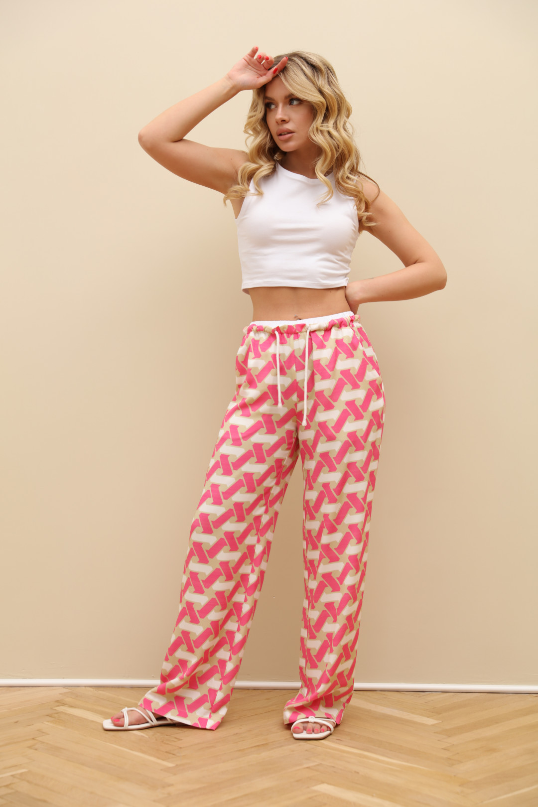 Брюки Лаборатория Моды БН 7011 Розовый, беж, белый - фото 3