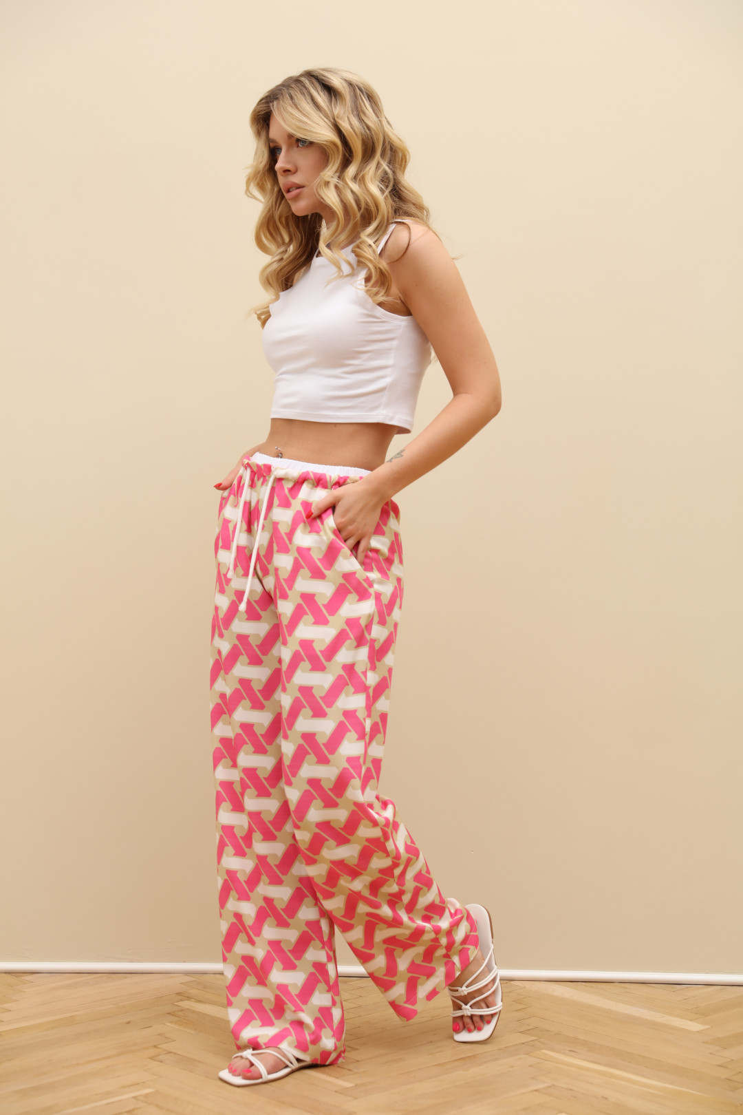 Брюки Лаборатория Моды БН 7011 Розовый, беж, белый - фото 4