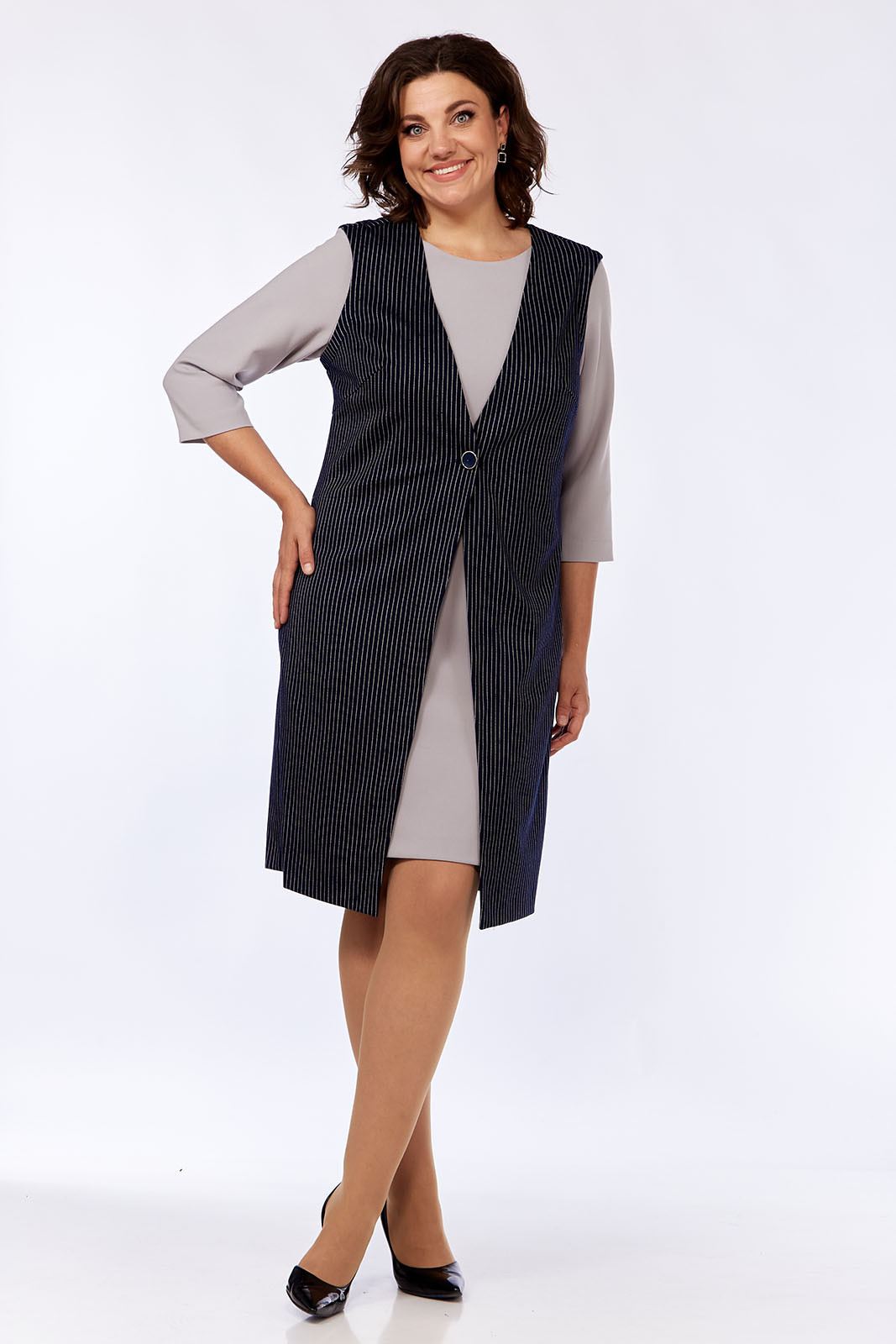 Платье LadyStyleClassic 1174 Темно-синий с серым