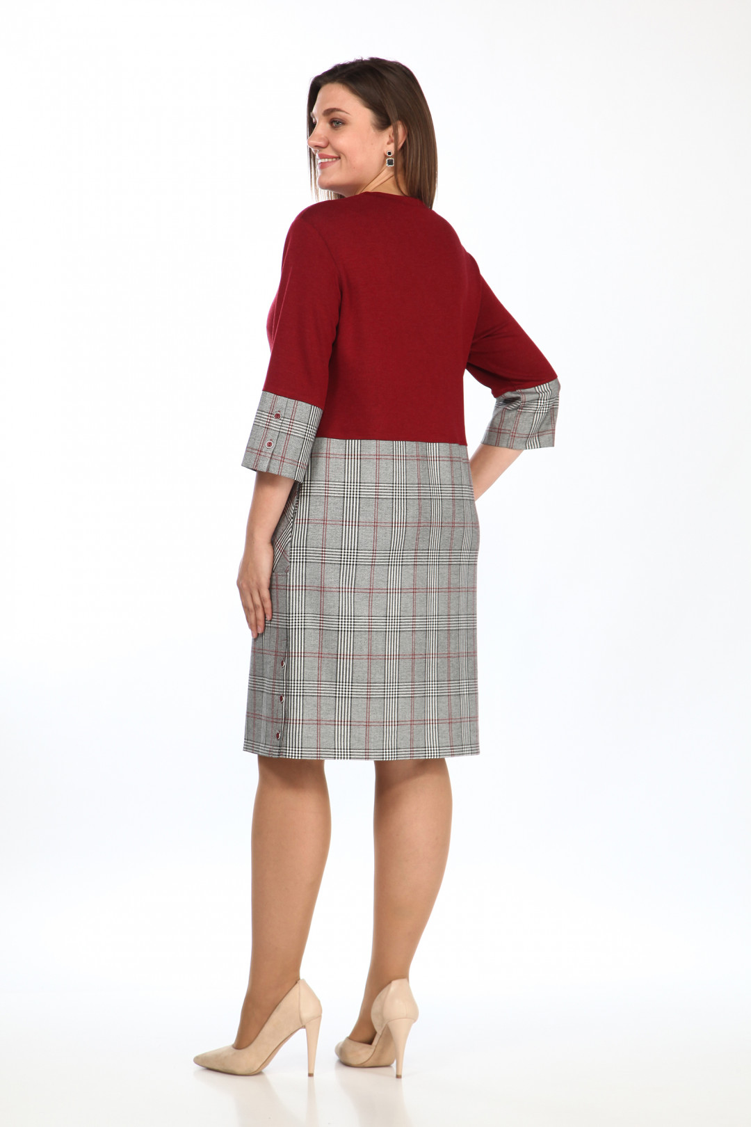 Платье LadyStyleClassic 1494 бордовый с серым - фото 4