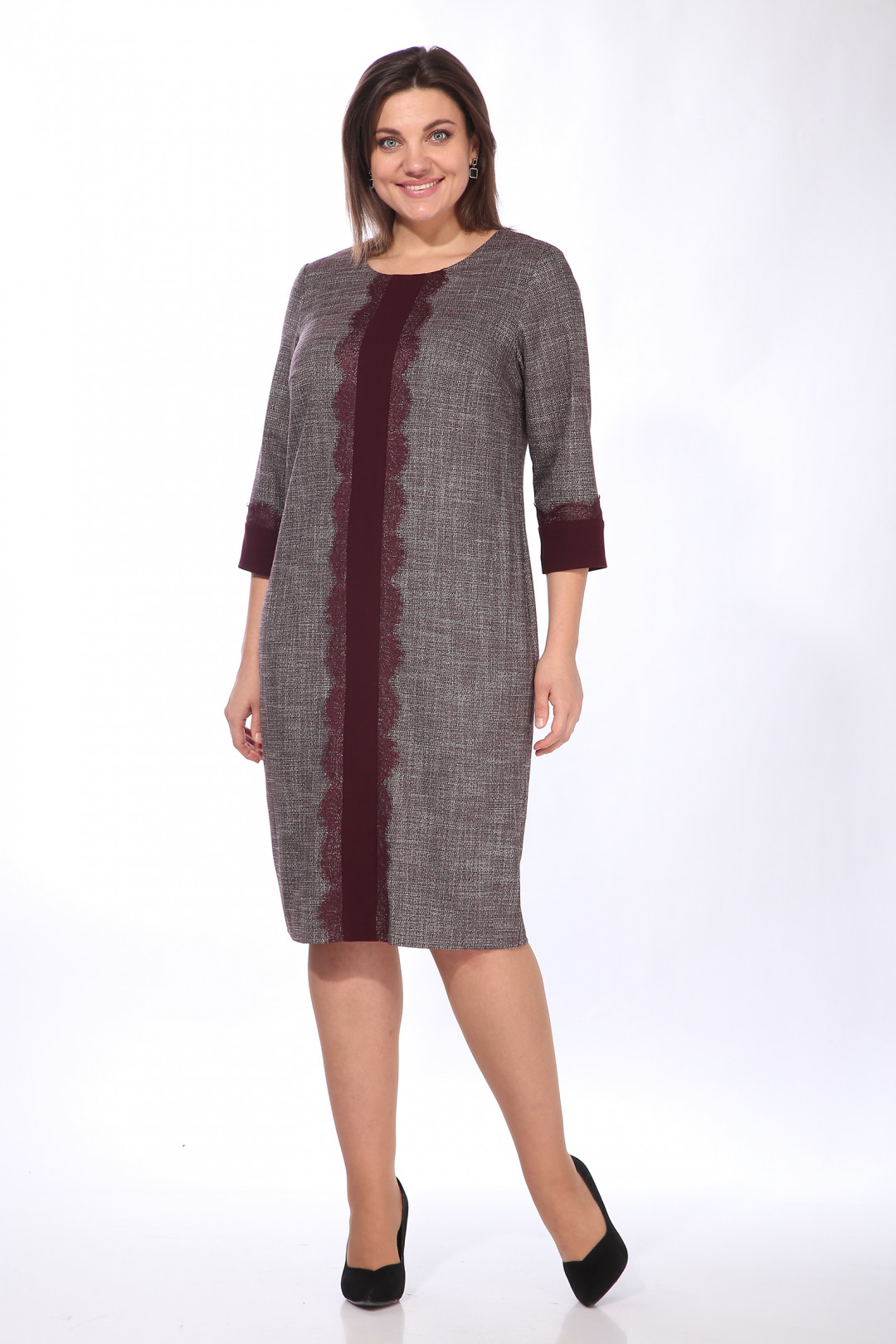 Платье LadyStyleClassic 1509 Бордовый с серым - фото 1