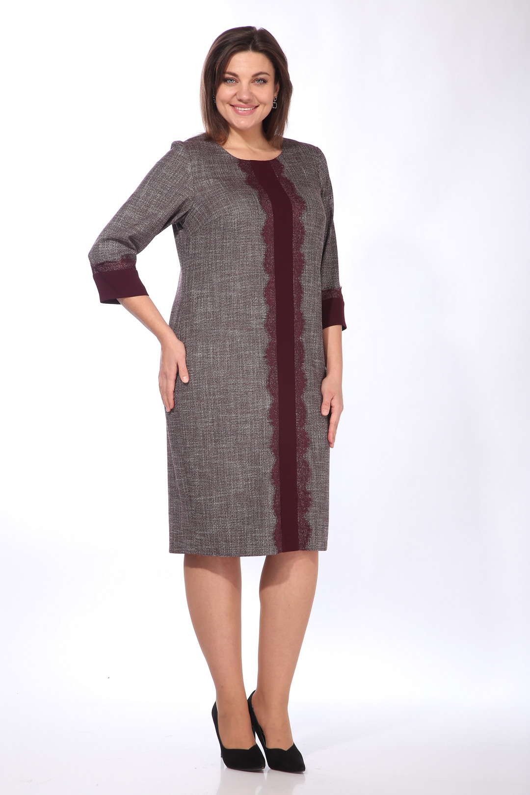 Платье LadyStyleClassic 1509 Бордовый с серым - фото 2