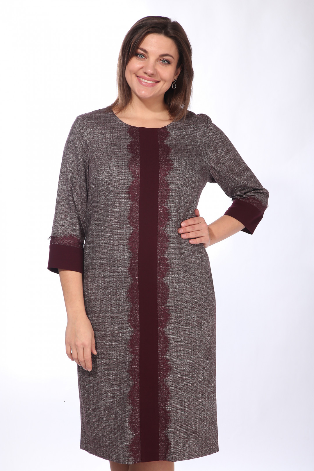 Платье LadyStyleClassic 1509 Бордовый с серым - фото 3