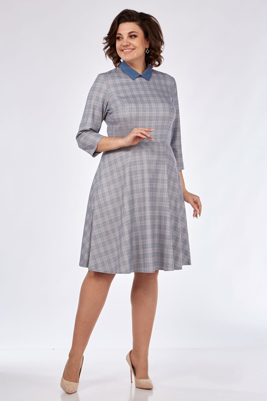 Платье LadyStyleClassic 1541 серый с голубым