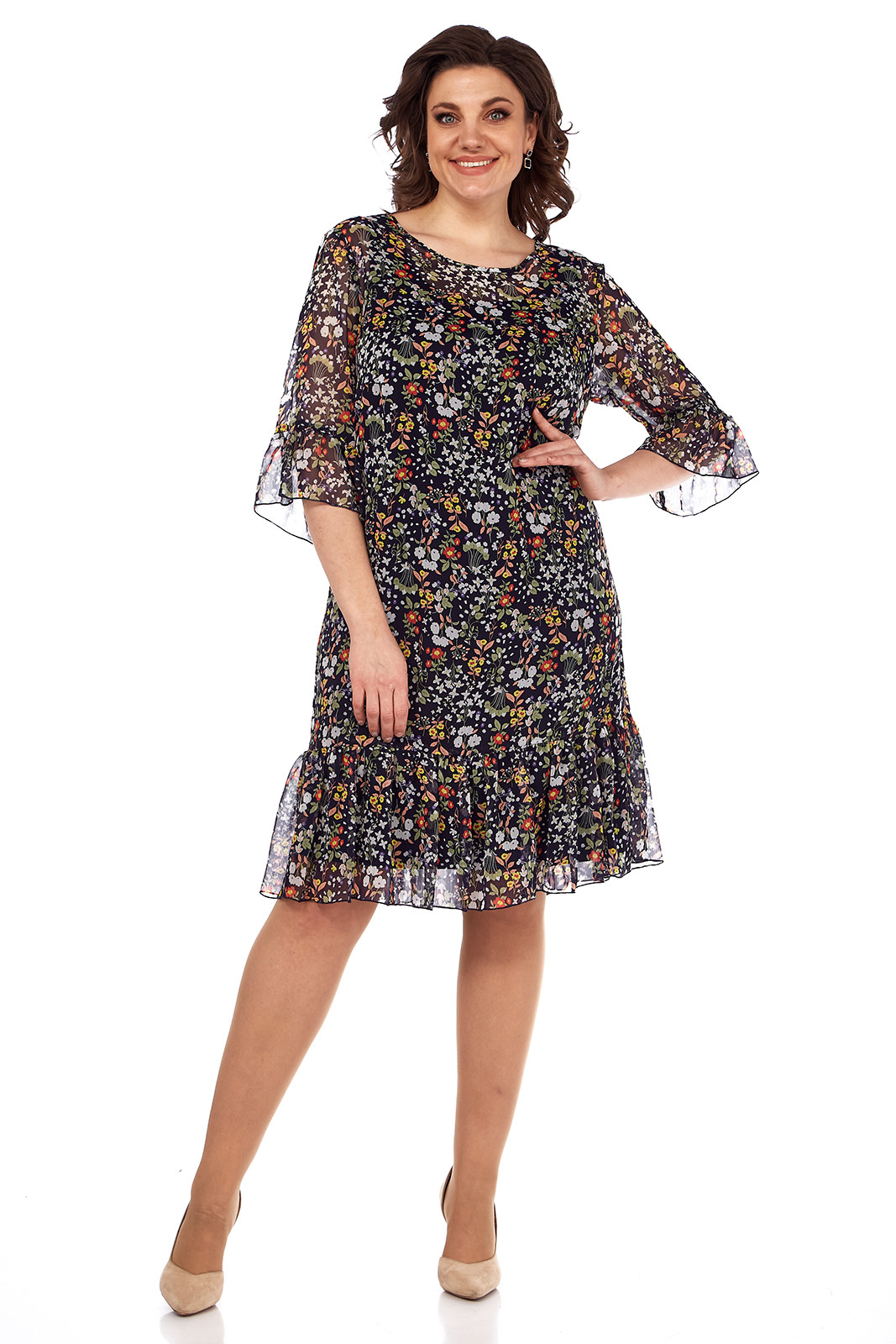Костюм LadyStyleClassic 1566/21 Темно-синий "Цветы"