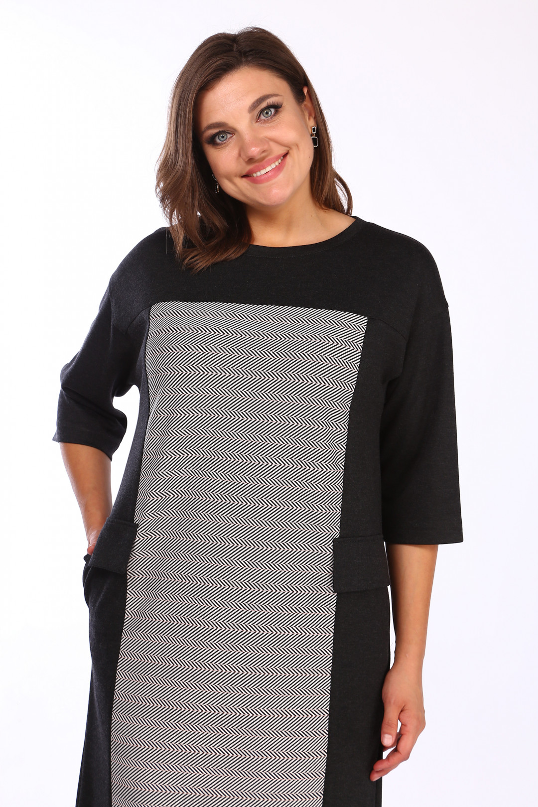 Платье LadyStyleClassic 1669/1 Серый с черным - фото 2