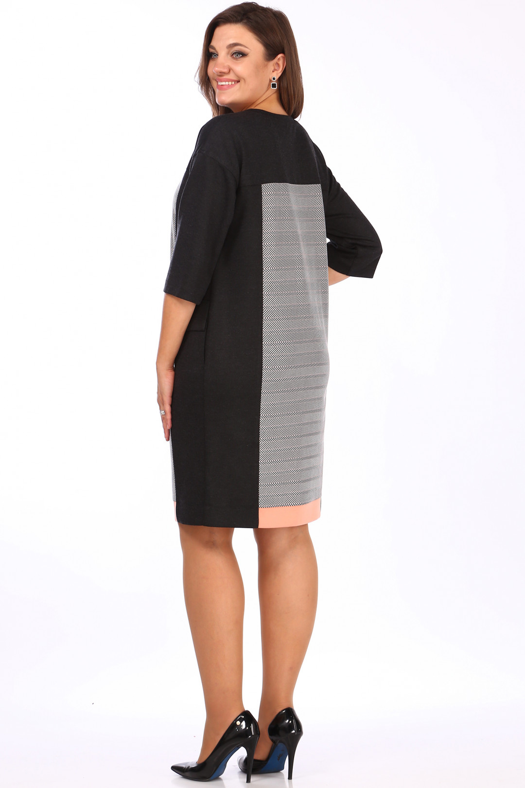 Платье LadyStyleClassic 1669/1 Серый с черным - фото 3