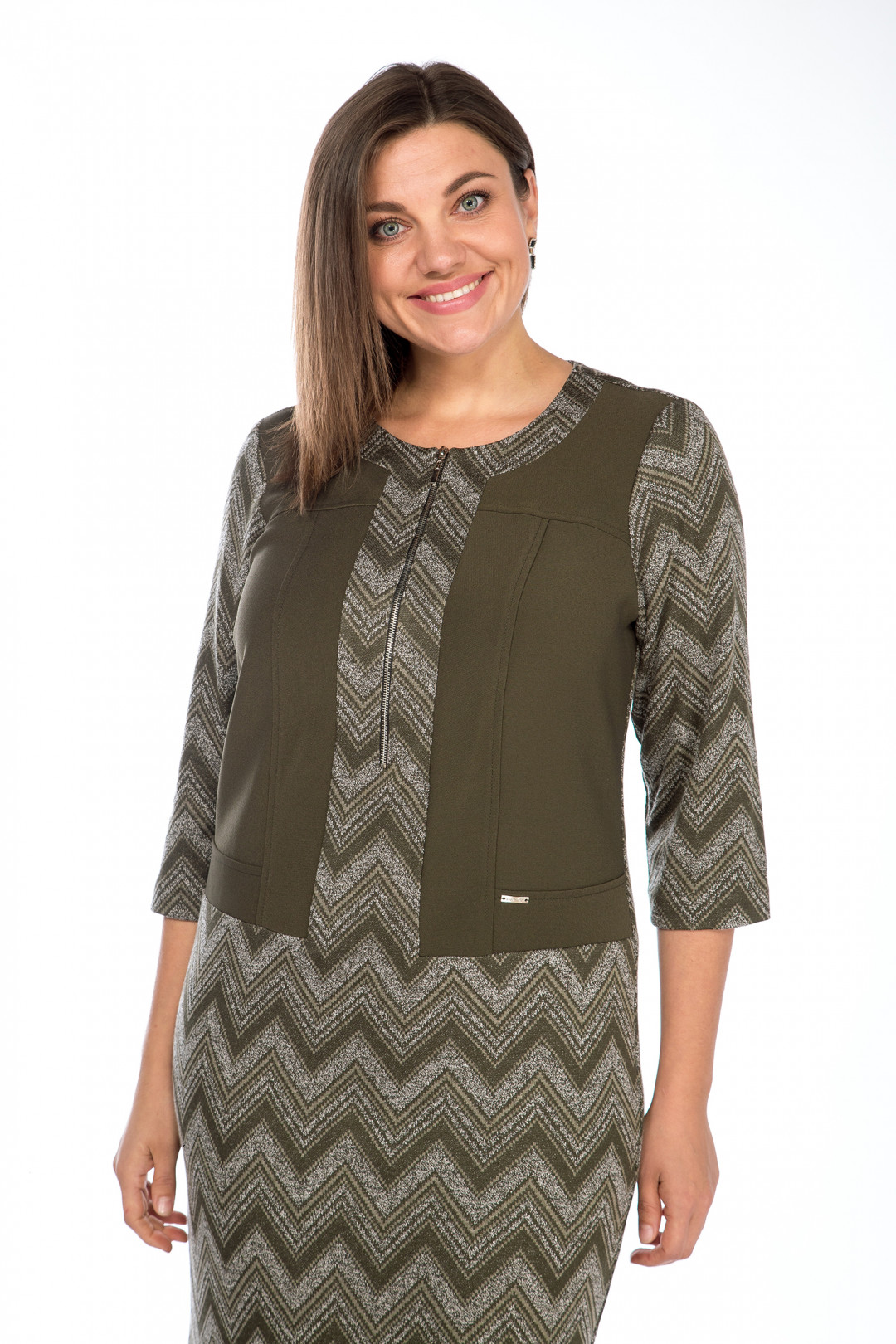 Платье LadyStyleClassic 1677 хаки с серым - фото 3