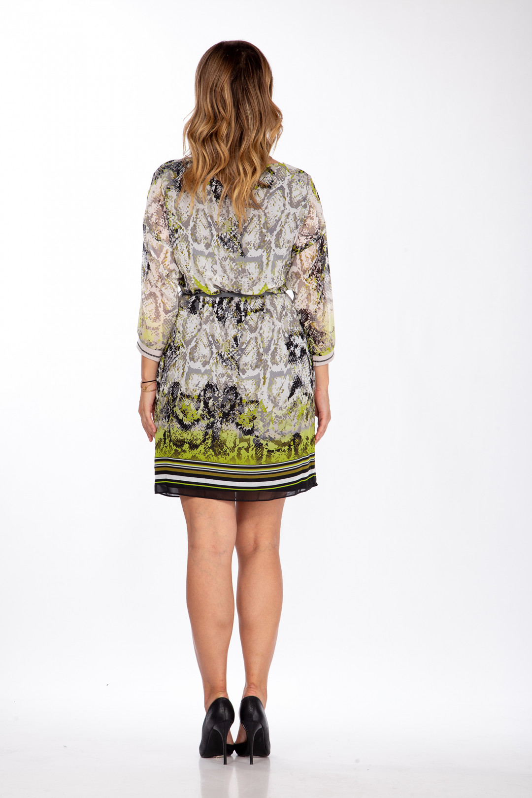 Платье LadyStyleClassic 1785 салатовый с серым - фото 3