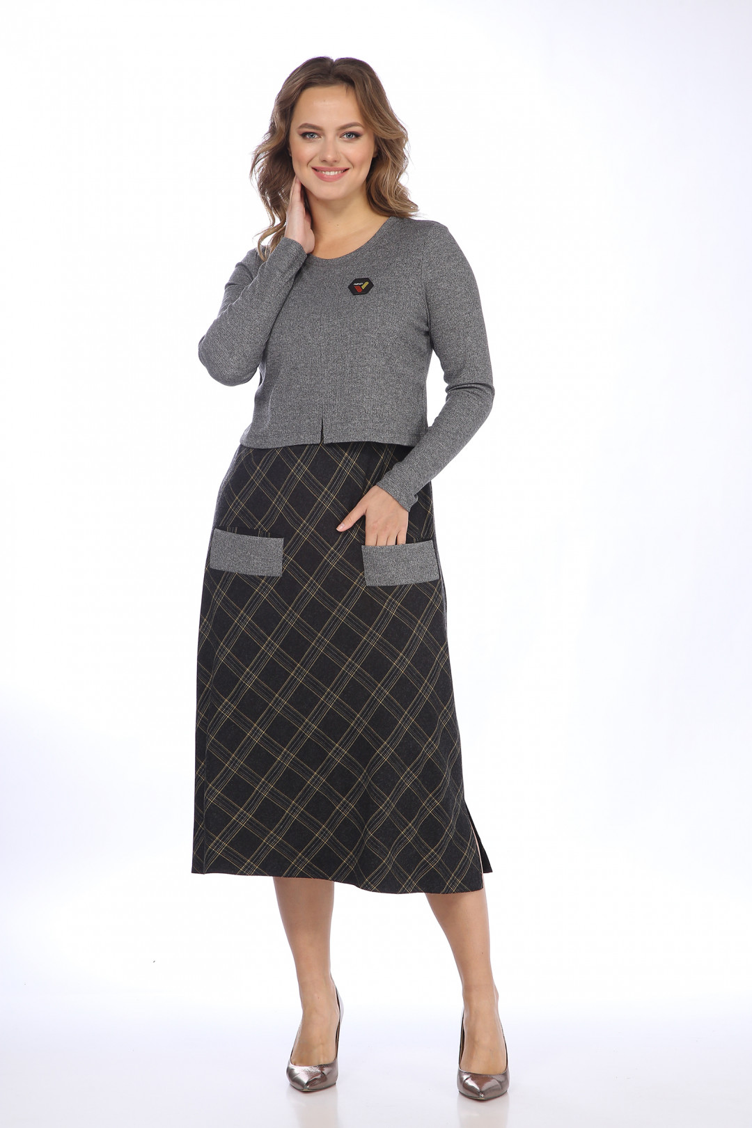 Платье LadyStyleClassic 2021/2 черный с серым - фото 1
