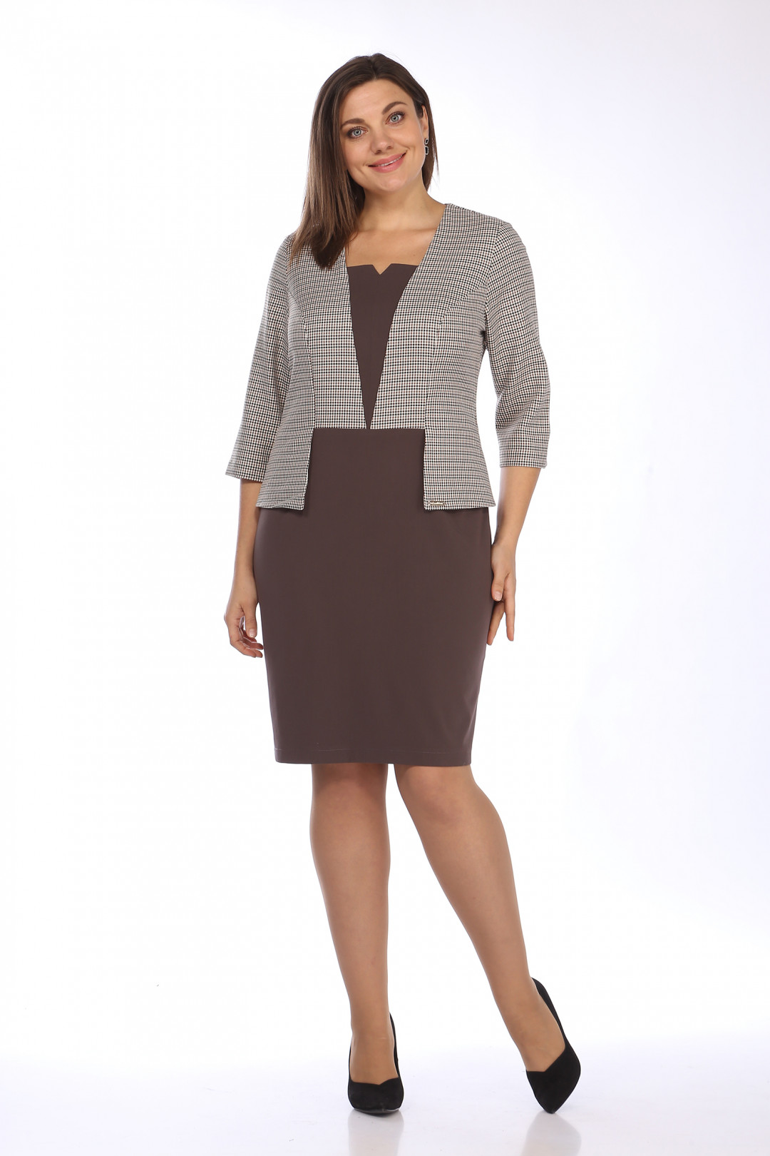 Платье LadyStyleClassic 762 Кофейный с бежевым - фото 1