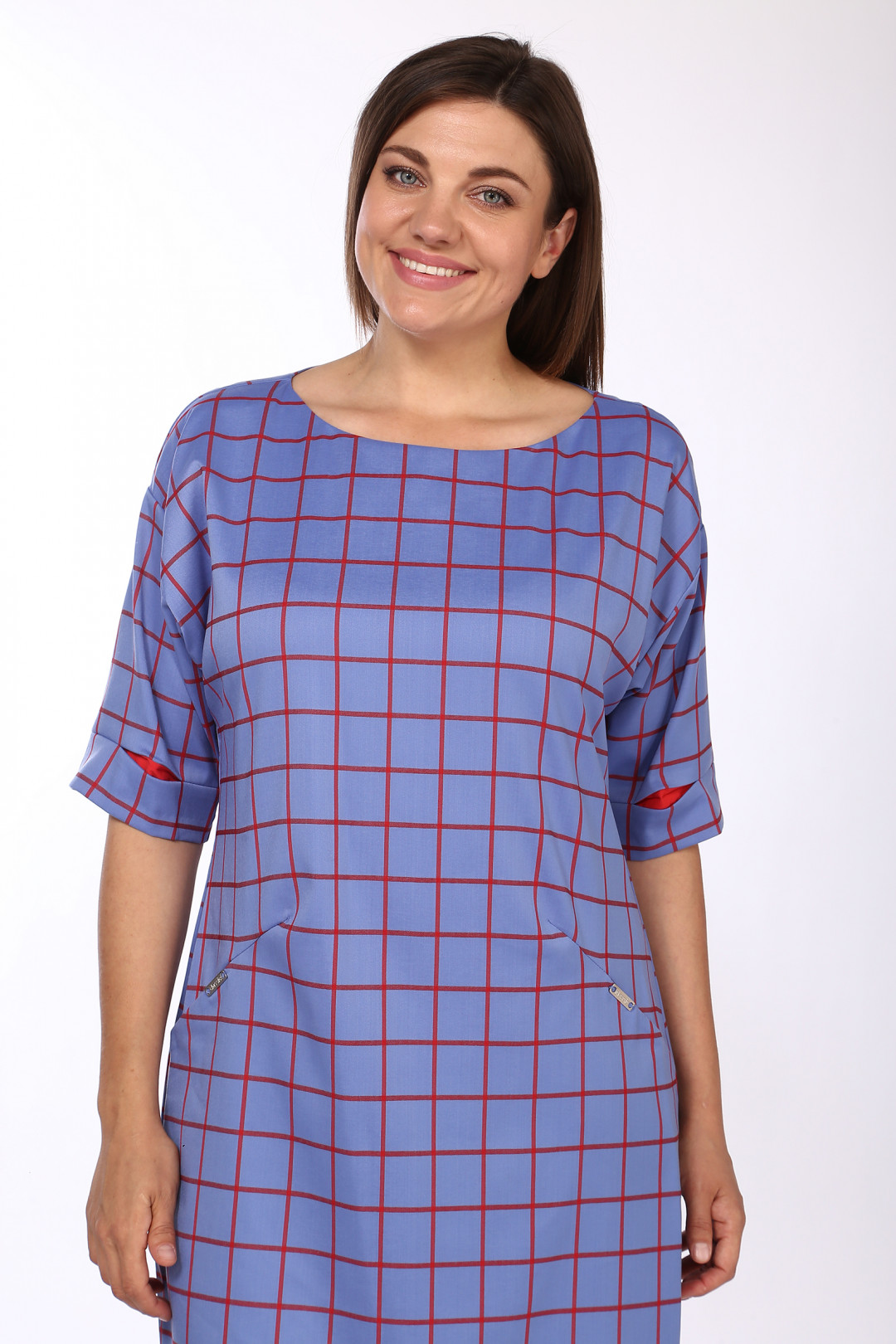 Платье LadyStyleClassic 926/11 Голубой с красным "Клетка" - фото 2