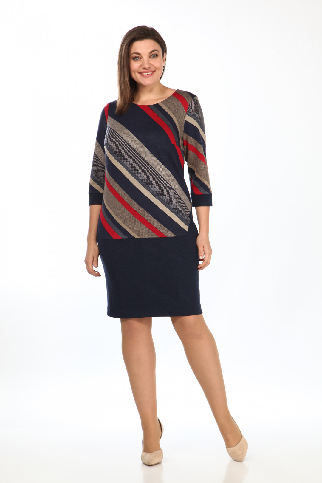 Платье LadyStyleClassic 988 Темно-синий с красным "Диагональ" - фото 1