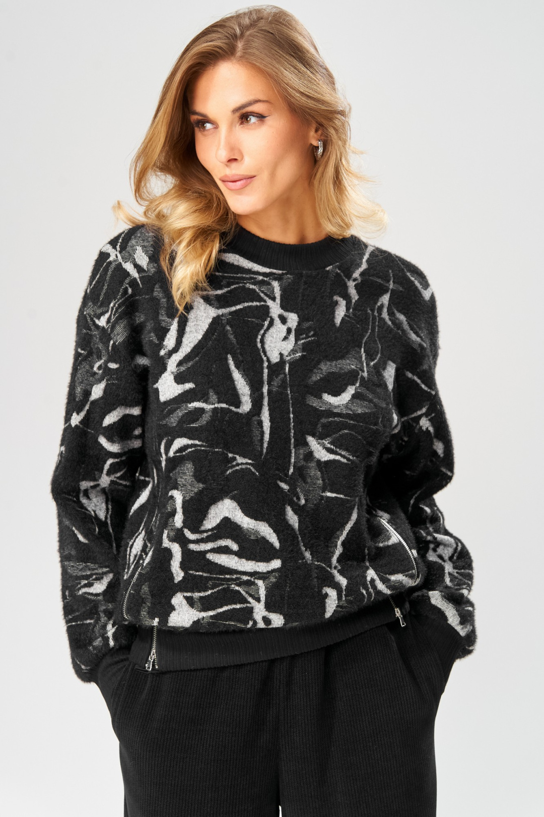 Джемпер LAIKONY L-104 серо-черный - фото 3