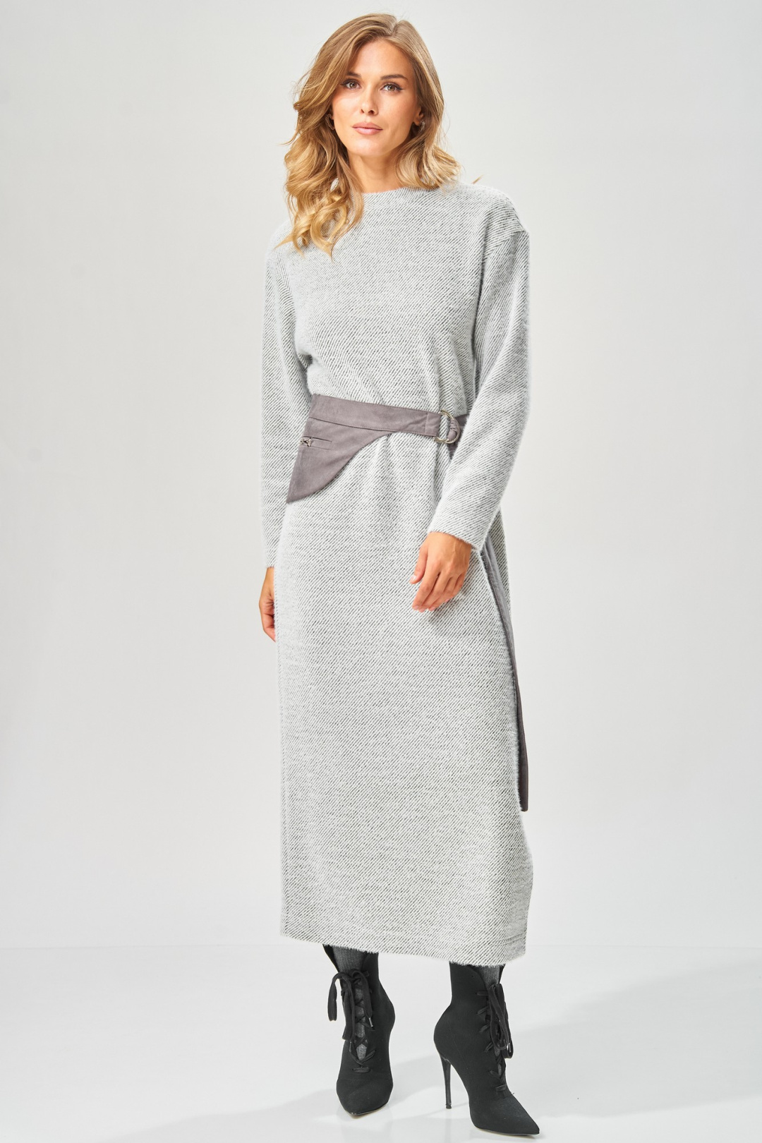 Платье LAIKONY L-573 серый + диагональ