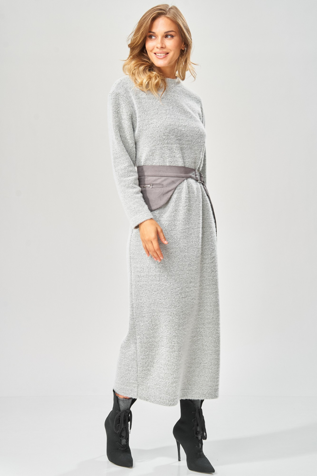 Платье LAIKONY L-573 серый + диагональ - фото 2